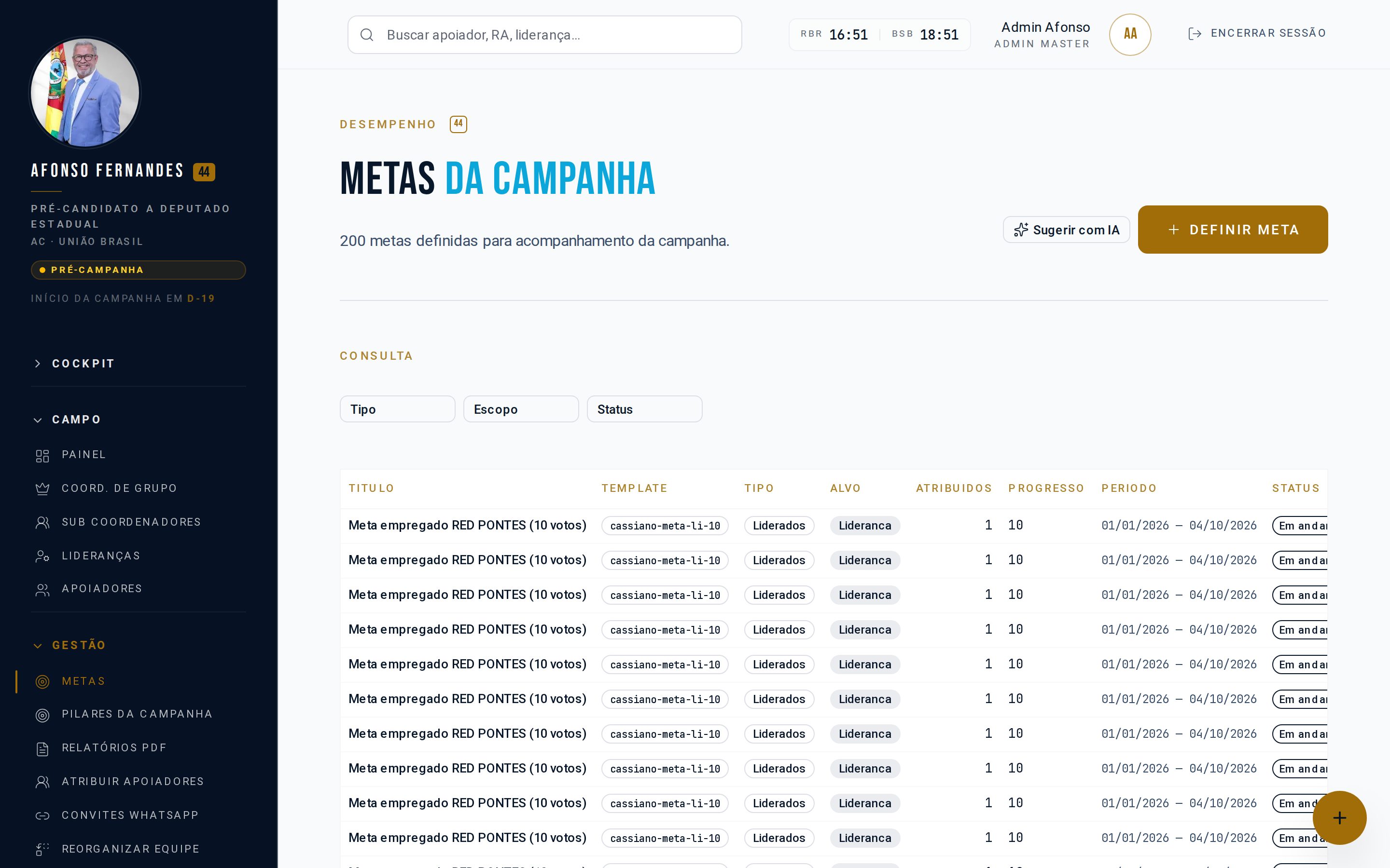 Metas por liderança
