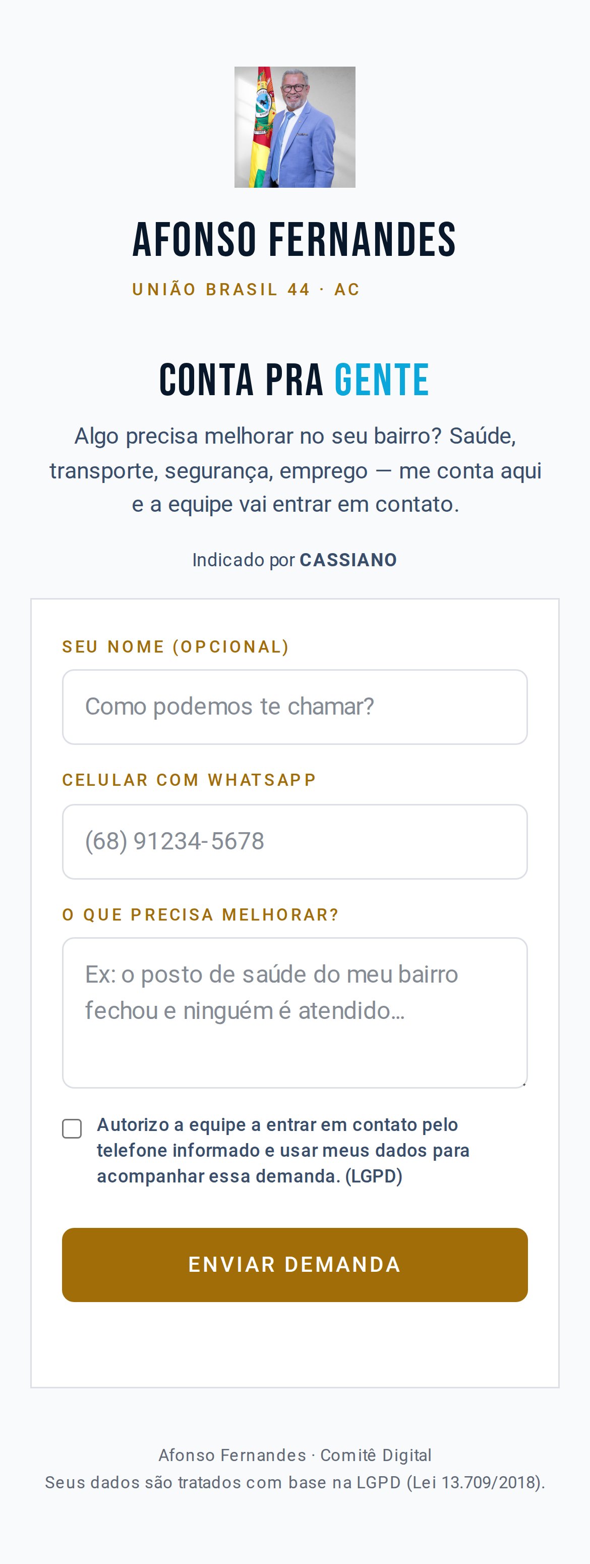 Formulário público de cadastro no celular